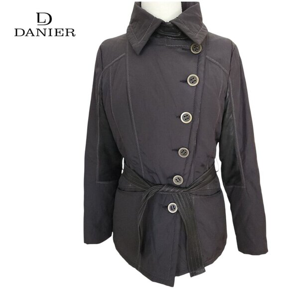 DANIER Black Belted Jacket with Leather Accents & rabbit Fur Lining - Size small - Picture 1 of 15